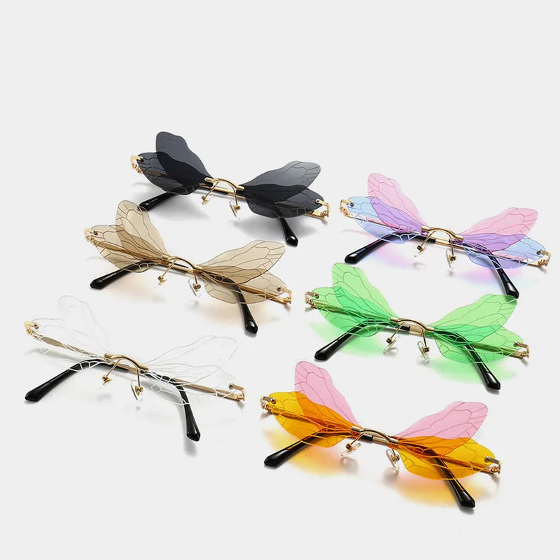

Fashion Rimless Sunglasses Women Vintage Dragonfly Steampunk Sun Glasses Men Frameless Gradient Clear Lens Sexy Spectacle Oculos