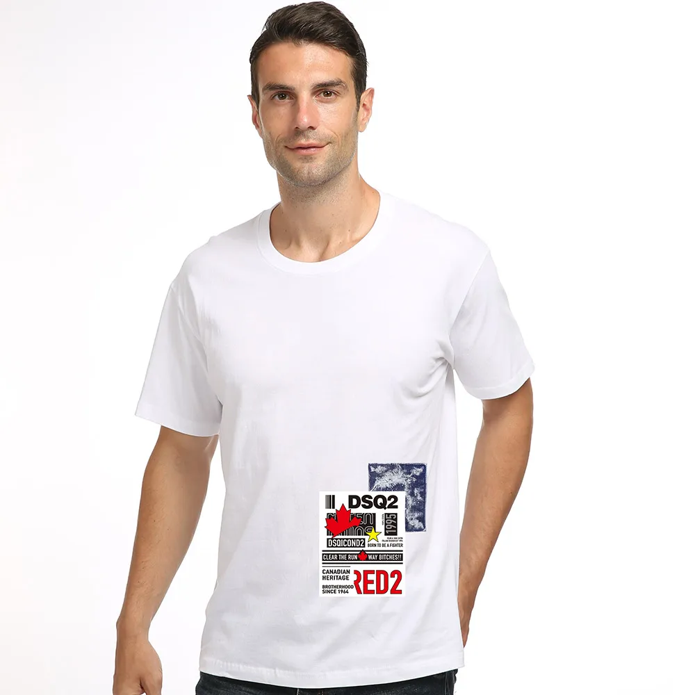 

DSQ2 brand summer style 100% cotton men black T-shirt casual O-Neck T-shirt short sleeve tees white DSQ2 letter T-shirt for men
