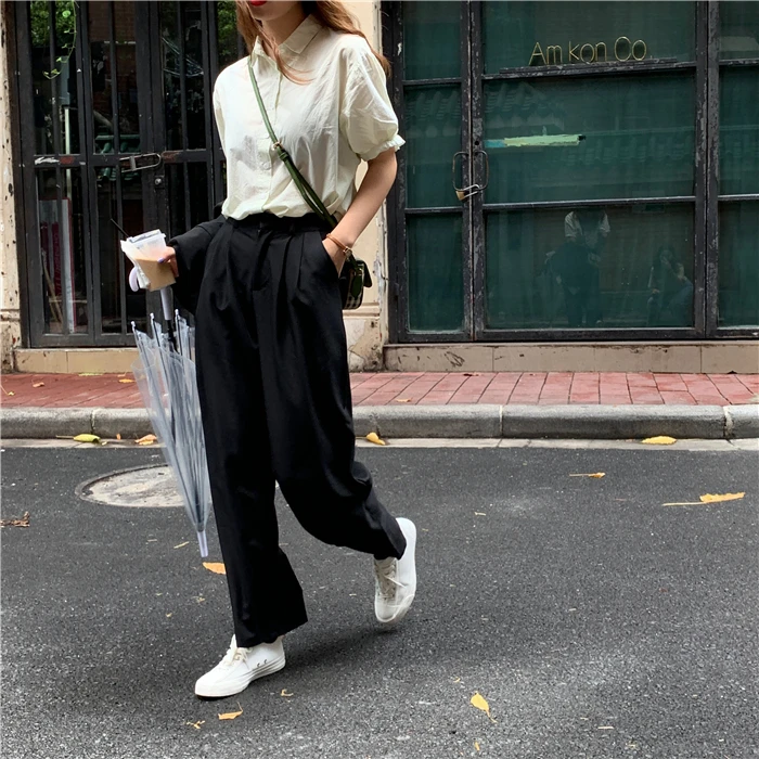 HziriP Autumn All Match Office Lady OL Style Solid Elegant Blazer+Straight Casual Loose Trouser Women Suits 2 Piece Sets