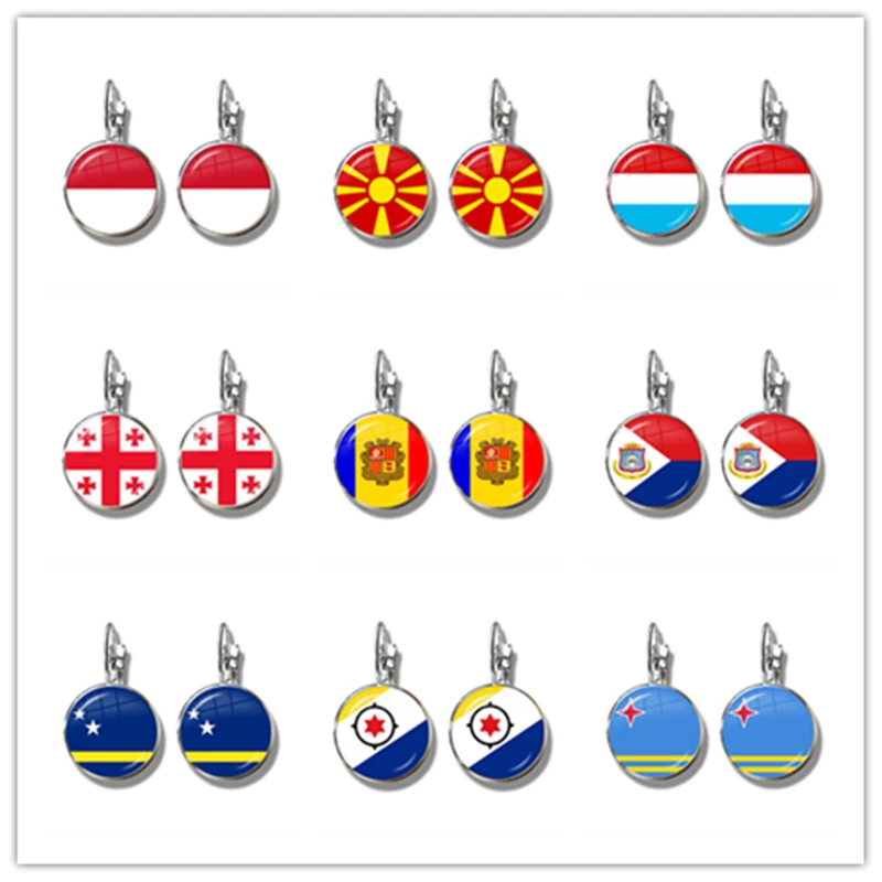 Фото Серьги-Крючки MCO, Македонский, Люксембург, Грузия, Андорра, эллиан, сине-артейн, курокао, бонайр, флаг страны Аруба №1