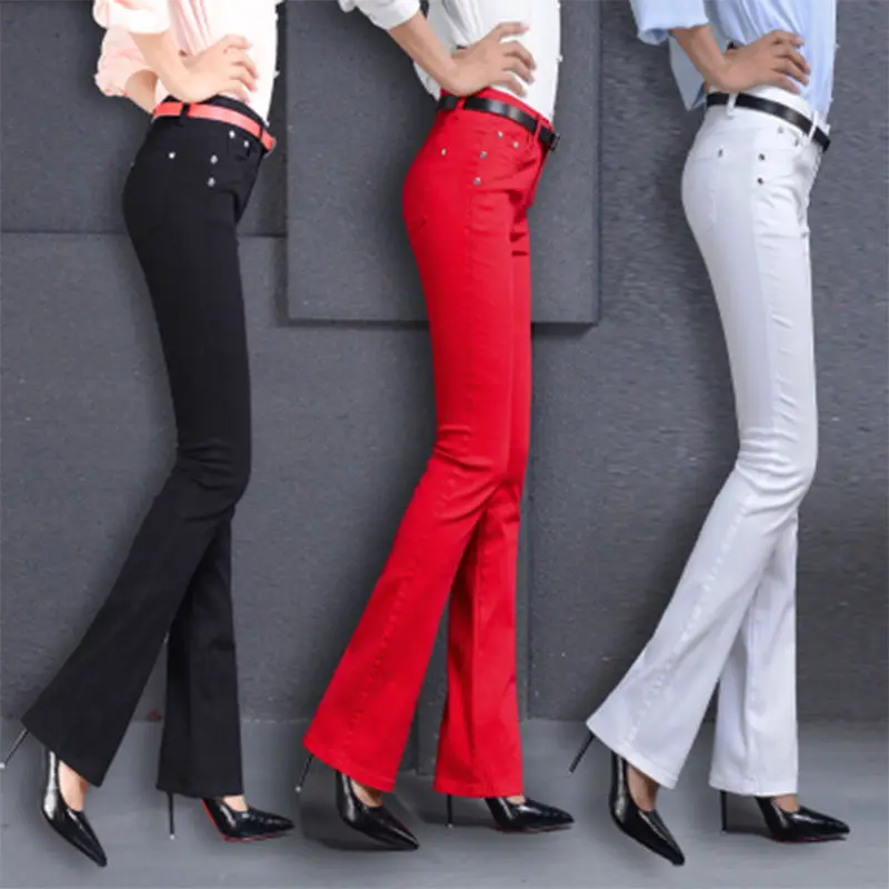 

2020 Spring and Autumn Women New Slim Korean Flare Pants Female Casual Full Length Pants Solid Trouser Cotton Wide Leg Pant Z179