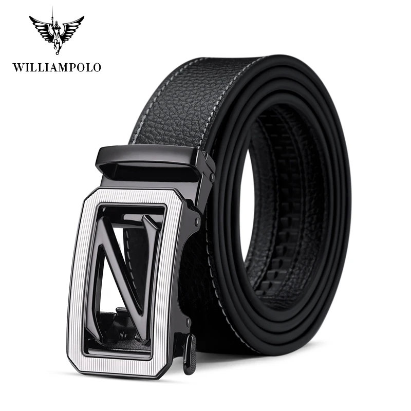 Williampolo Cow Genuine Leather Belts For Men Brand Automatic Ratchet Buckle Belt PL20041-42P