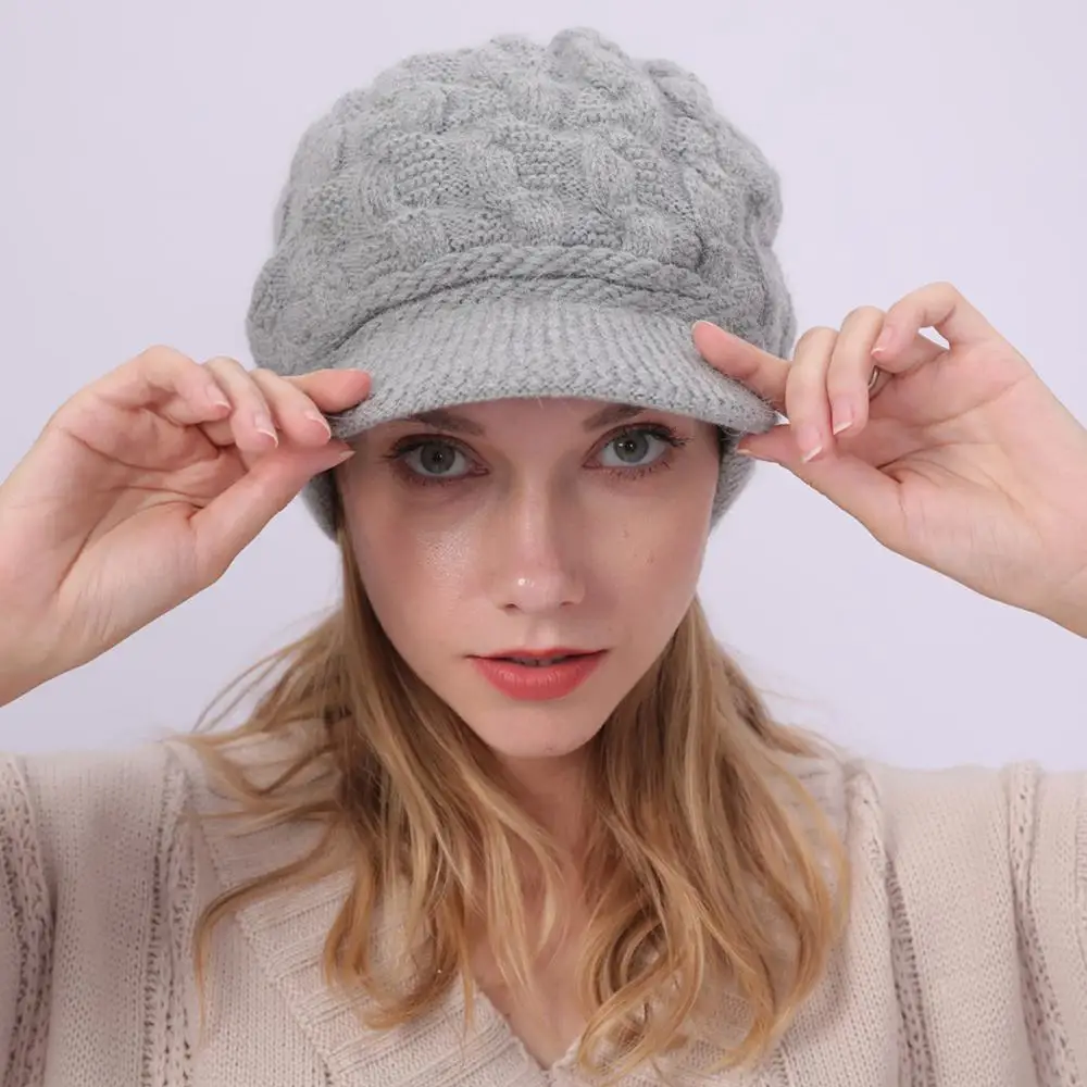 Новинка женская зимняя вязаная шапка однотонная плюс бархат кроличий мех крест