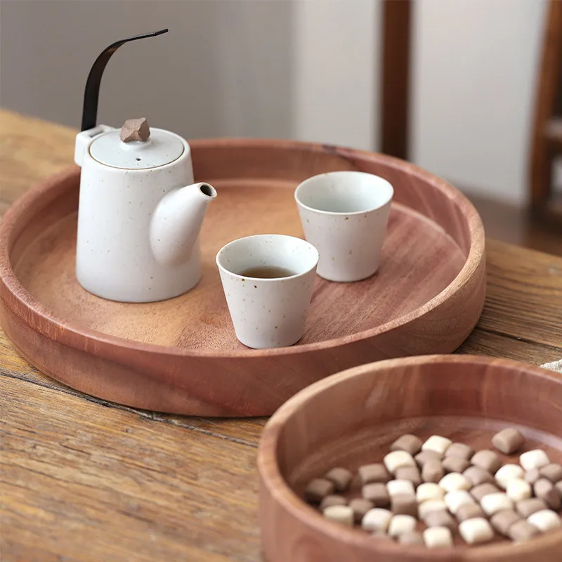 

Rosewood Round Storage Trays Eco Natural Whole Wood Snacks/Desserts Plates Home Restaurant Tea Trays Coffee Plates