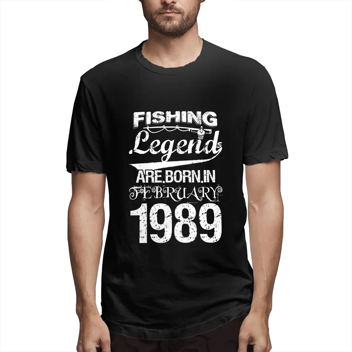 

Fishing Legends Are Born In February 1989 Men's T Shirt Novelty Tees Short Sleeve Crew Neck T-Shirt Cotton Graphic Clothing