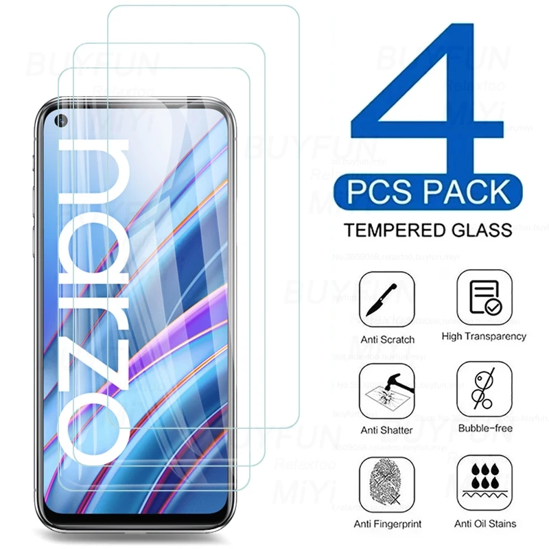 

4pcs full cover safty protective glas for realme realmi narzo 30 4g rmx2156 6.5inch 9h premium screen protector film guard cover