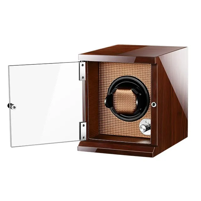 

LUNDA Wooden Auto Silent Watch Winder Irregular Shape Cover Wristwatch Box with EU Plug Luxury Box Automatic Watch