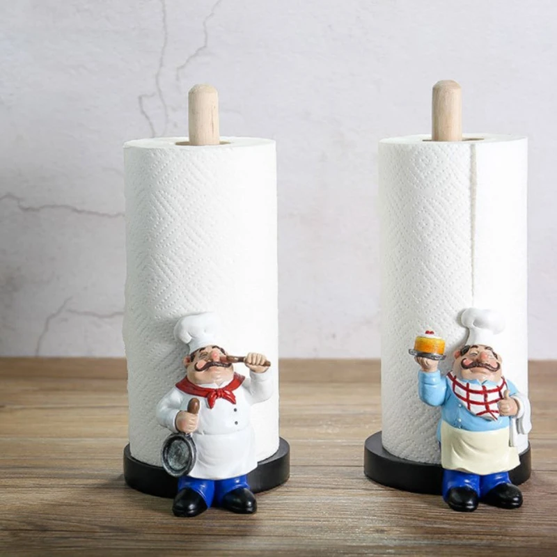 

Resin Chef Double-Layer Paper Towel Holder Figurines Creative Home Cake Shop Restaurant Crafts Decoration Ornament B