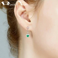 black angel simple heart shaped luxury green tourmaline emerald gemstone drop earrings for women fashion jewelry christmas gift