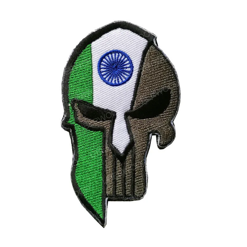 India Spartan Каратель Спартанский череп шлем Россия Американский Израиль Канада Испанский Великобритания Чешский Немецкий флаг патч тактический боевой дух нашивки значки - Цвет: India Spartan