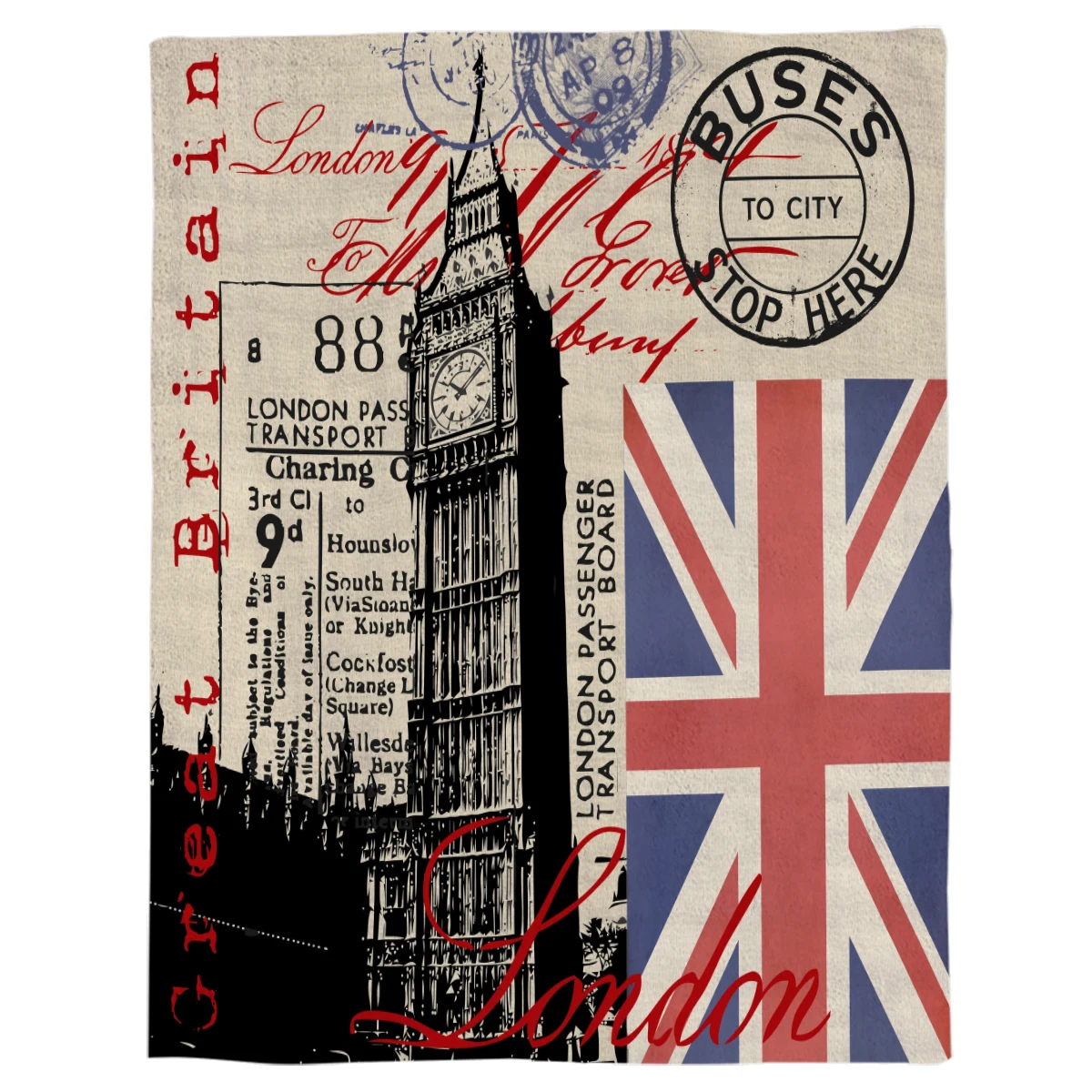 Лондонское большое дизайнерское одеяло теплое из микрофибры фланелевое