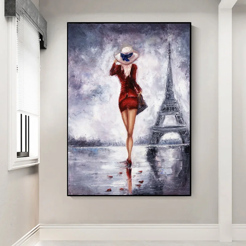 

Nordic Modern Woman With Red Clothes Looking for Love in Paris Printing Cuadros Wall Art Canvas For Home Living Room Decoration