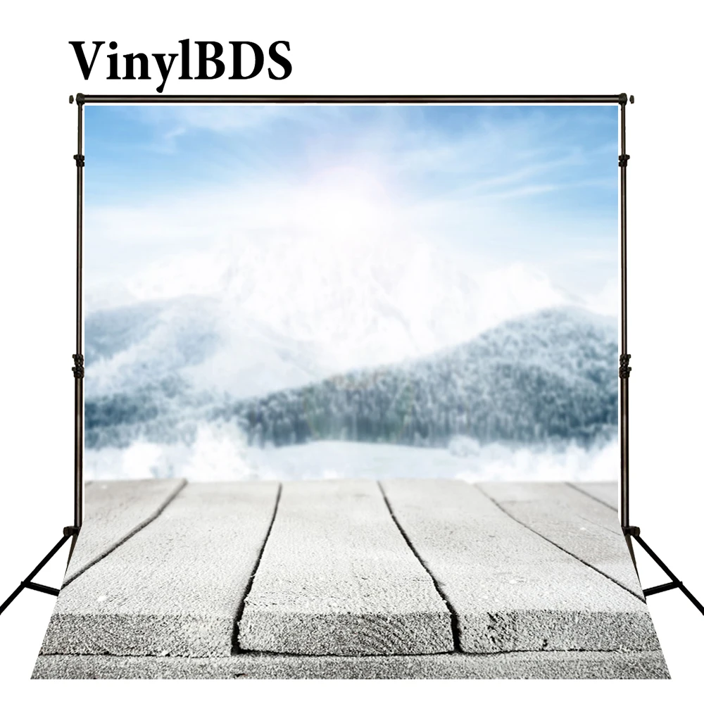 

VinylBDS Рождественский фон для фотосъемки с изображением деревянного пола белого снега мира леса
