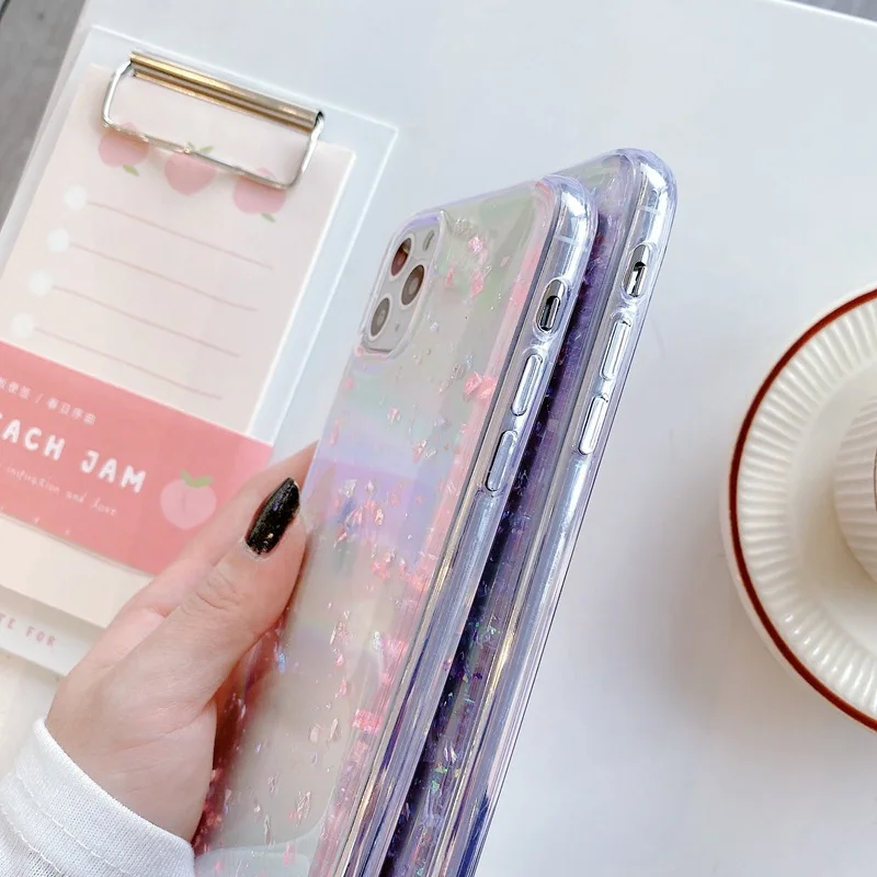 tfshining conch shell phone cases for iphone 11 11 pro x xr xs max 8 7 plus 6 6s se 2020 bling glitter laser case tpu back cover free global shipping