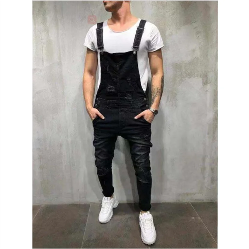 

SHZQ High Quality Men's Ripped Jeans Jumpsuits Hi Street Distressed Denim Bib Overalls for Man Suspender Pants Size xxxl Denim P