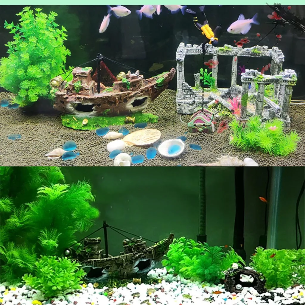 Small Landscaped Aquarium Pirate Fish Tank Boat Artificial Ornaments Viewfinder Glass House Resin Wreck Ship Decor | Дом и сад