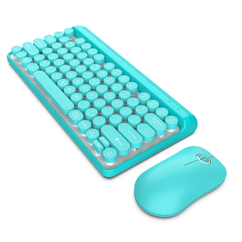 Синий 2,4G Беспроводная клавиатура и мышь миниатюрная клавиатура с тачпадом комбо набор круглый ключ стимпанк для ноутбука Настольный ПК ТВ офисные принадлежности - Цвет: Синий