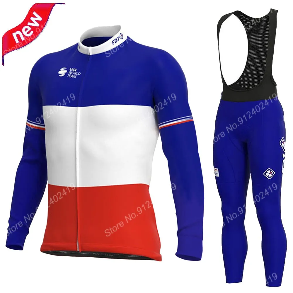 

Трикотажный комплект для велоспорта Fdj Team 2021, одежда для велоспорта Maillot, мужской костюм с длинным рукавом, брюки для горного велосипеда и до...
