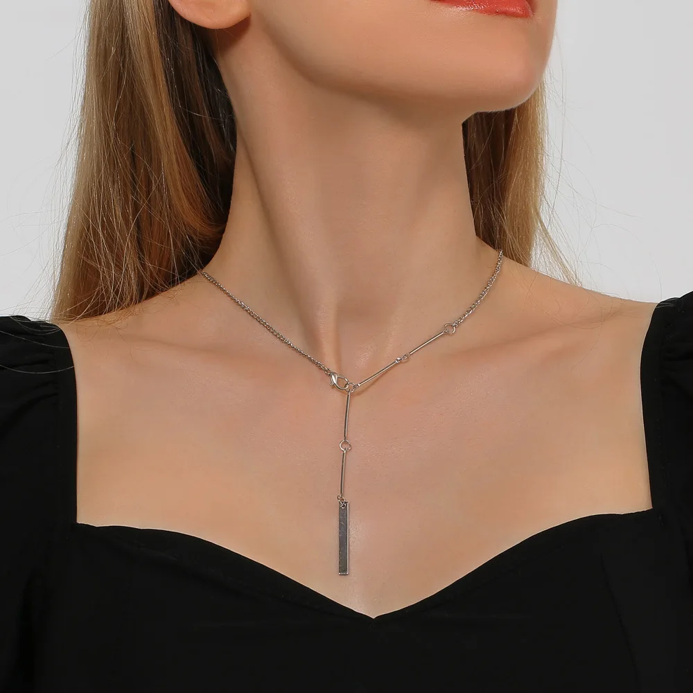 

Simple Silver Color Bamboo Chain Splicing Necklace for Women Clavicle Chain Short Necklaces Female 2021 Fashion Jewelry New