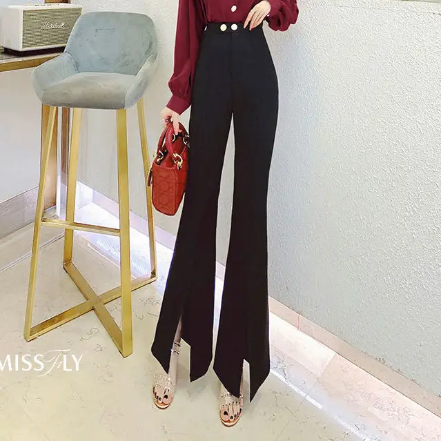 

Women 2021 Spring Autumn New Fashion Slim Split Trousers Female Solid Color Casual Pants Ladies High Waist Long Trousers Q780