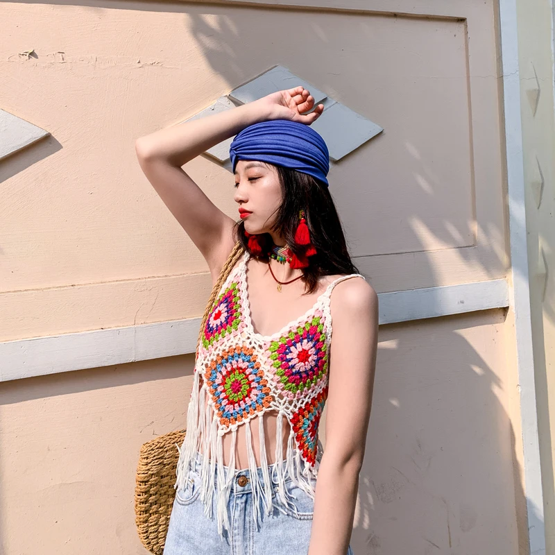 

Video will customize Thailand tourism Bohemia national wind hand-woven condole belt tassel color vest