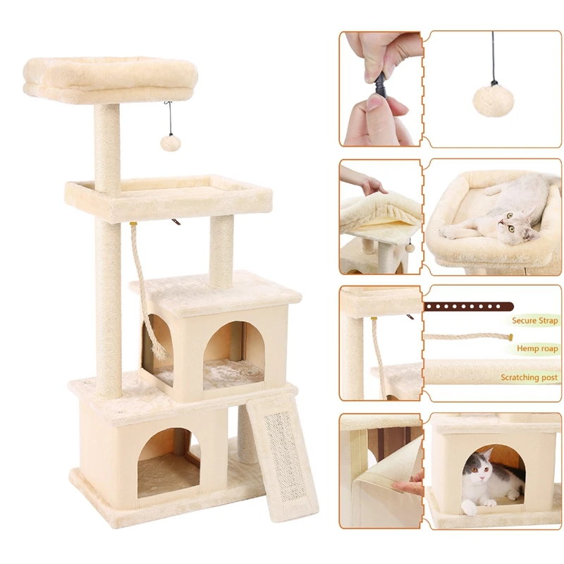 

Cat Tree Multilevel And Luxury Cat Towers 50 Inches With 2 Condos, Spacious Perches, Scratching Post, Dangling Balls And Ramp