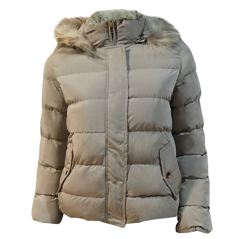 

Autumn Winter New Style European American Short Cotton Coat Women's Coat Coat with Hood Real Fur Collar Slim Fit To Keep Warm