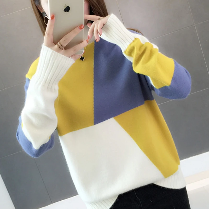 Осень 2022 свободные вязаные женские свитера с длинным рукавом Водолазка