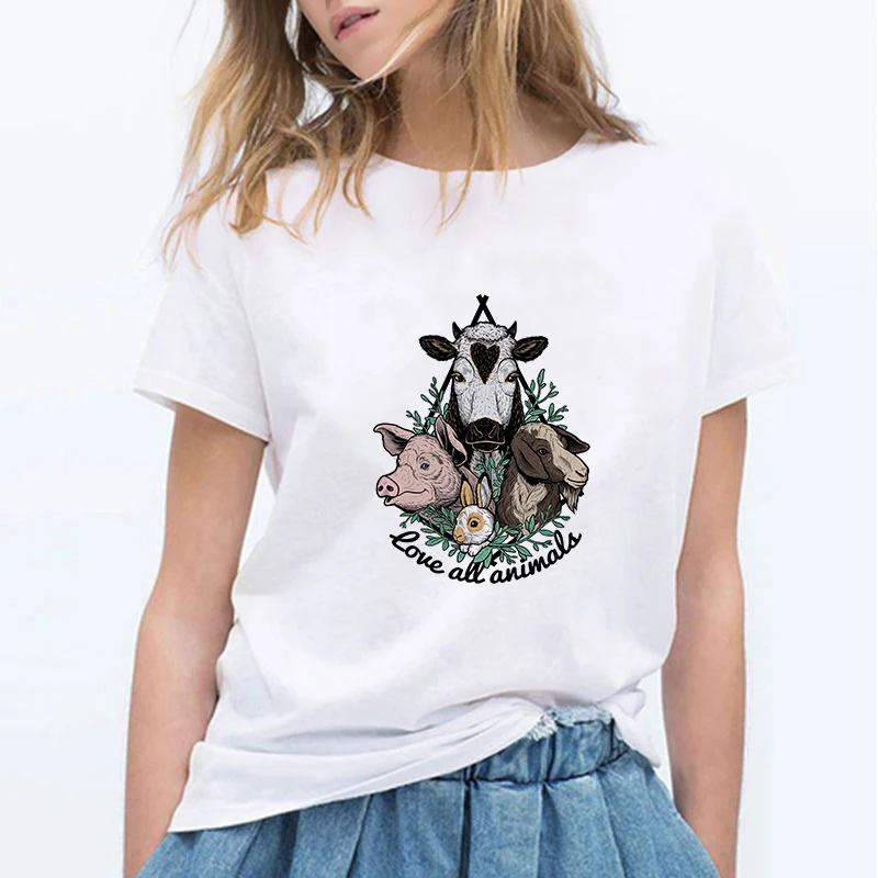 Lus Los Femme с животным принтом Kawaii футболка Вегетарианская Футболка harajuku/одежда
