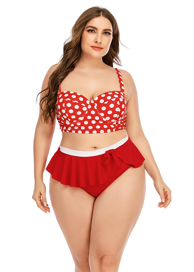 

Sexy Printed High Waist Women Bikinis Plus Size 5XL 2021 Large Size 2 Pieces Bikini Set Swimwear Swimsuit Ruffle Beachwear Lady