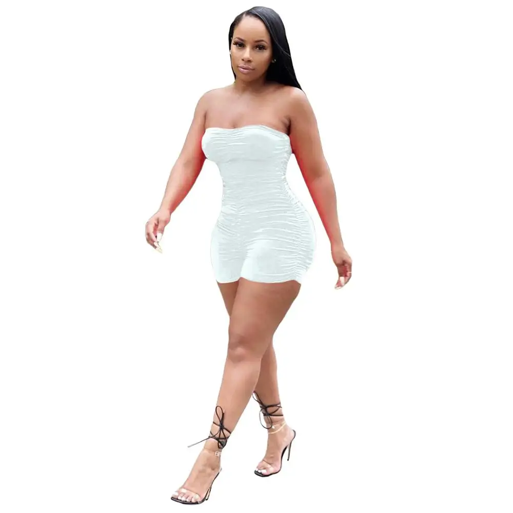 

Wholesale Women Short Jumpsuits Rompers Fitness Playsuits Strapless Sleeveless Draped Sexy Night Club Party One Piece Outfits
