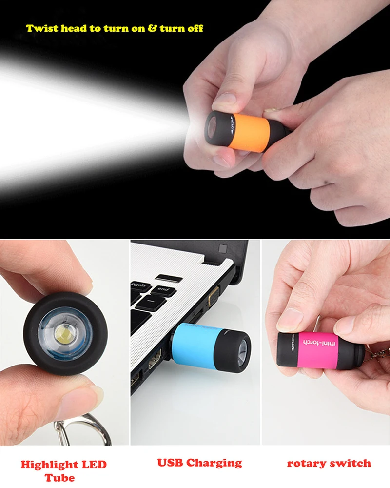 

LED Light Mini Rechargeable Waterproof USB Flashlight Lamp Pocket Keychain Torch Rechargeable Flashlight Outdoor Tools