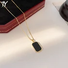 Ожерелье из титановой стали с кулоном женское, классическое черное квадратное Ювелирное Украшение в Корейском стиле, характерная цепочка до ключиц для девушек, 2021