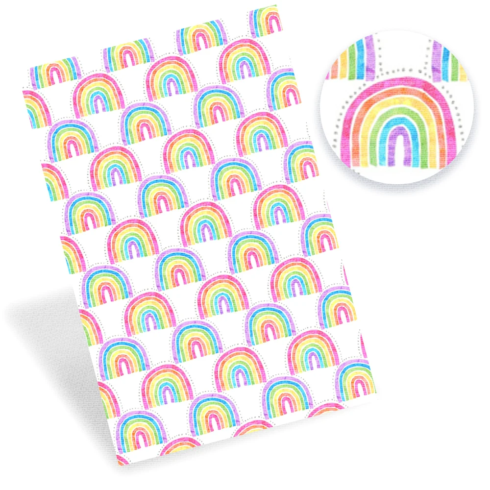 AHB 22*30cm/A4 1pc Faux Leather Sheets Cute Cartoon Rainbow Printed Synthetic Fabric For Crafts DIY Hair Bows Supplies | Дом и сад
