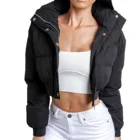 Женская короткая куртка-пуховик, однотонная Повседневная куртка для взрослых с длинным рукавом и воротником-стойкой, верхняя одежда с карманами, 2021