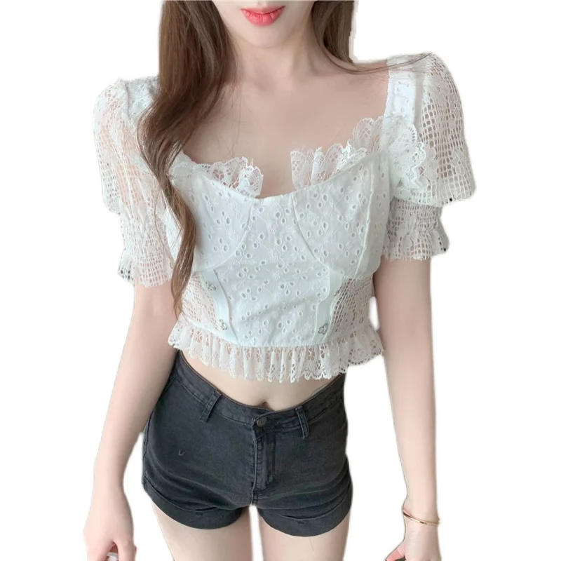 

Sexy Women Lace Shirt Female Sexy Shirt Women Clothing Sweet Top Lady Hollow Out Many Stock Women Sexy Tops Gothic Fashion