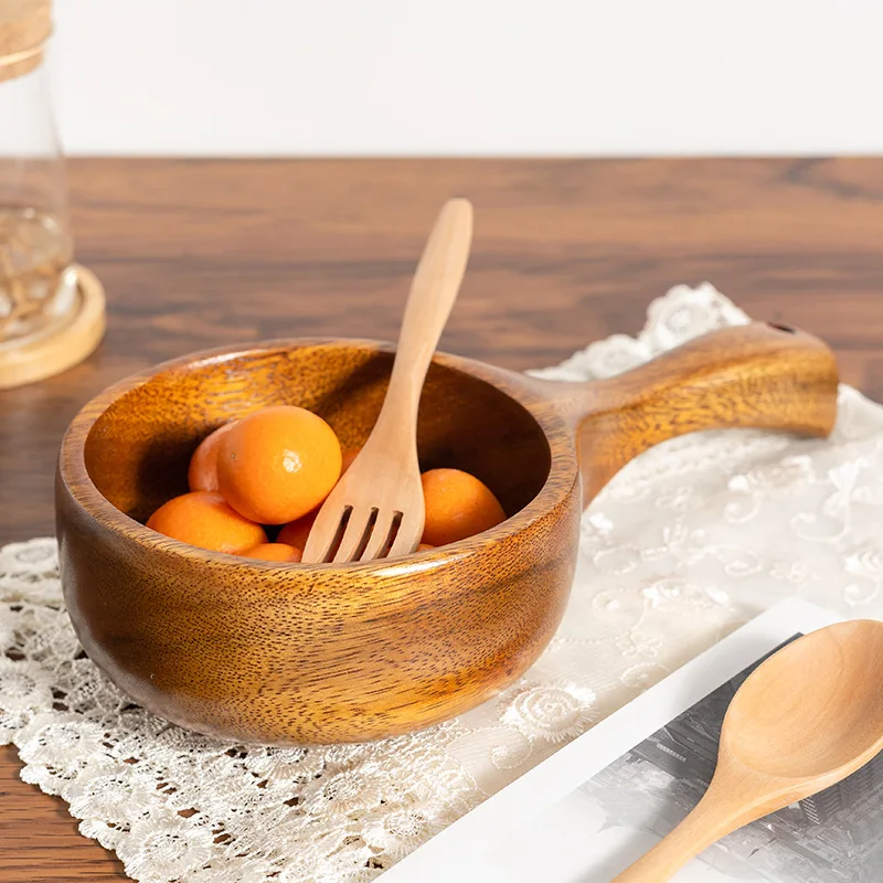 

Japanese Style Norbi Water scoop salad bowl Long Handle Bowl Kitchen Tools Home accessary For salads Beech Wood Salad Bowl