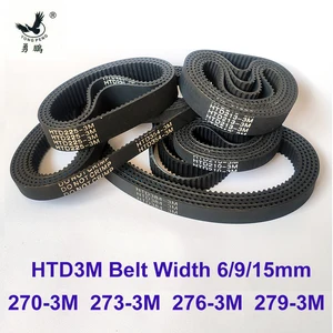 HTD3M Arc Timing Belt C = 270 273 276 279mm Width 6/9/15mm 270-3M 273-3M 276-3M 279-3M Synchronous Rubber HTD 3M S3M CNC 3D
