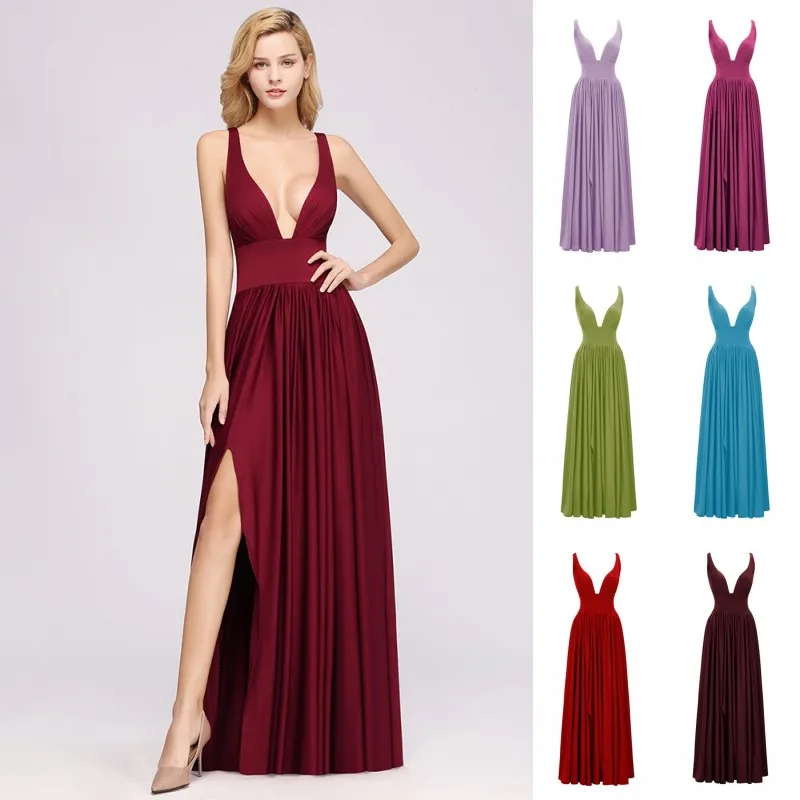 

Длинные Бордовые Выпускные платья а-силуэта с высоким разрезом сексуальное платье с V-образным вырезом без рукавов платья для торжества Инд...