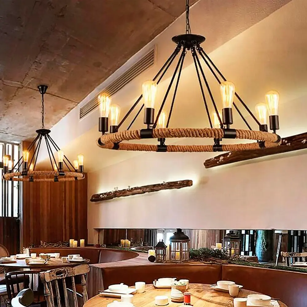 

Retro Industrial Pendant Light Hemp Rope Style Metal Hanging Light Chain Lamp For Kitchen Dining Room Living Room Restaurant