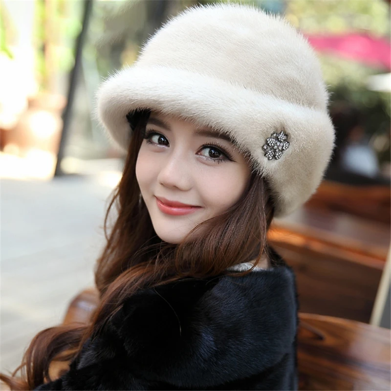 2020 Winter New Russia 100% Natural Real Mink Fur Beret Lady High Quality Real Mink Fur Hat Real Mink Beret Tide Gift Hat