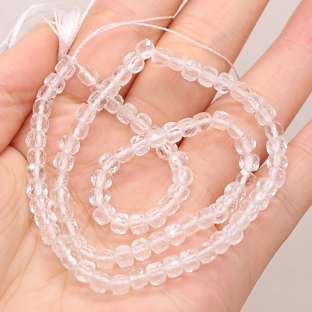 

New Natural Faceted Stone Topaz High Quality White 4x4mm Irregural Shapen Loose Beads for Making Jewelry Necklace Length 38cm