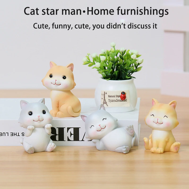 

Cute Cat Series Ornaments For Home Decoration Mini Funny Animal Craft Figurine Landscape Miniature Garden Pot Fairy Decor