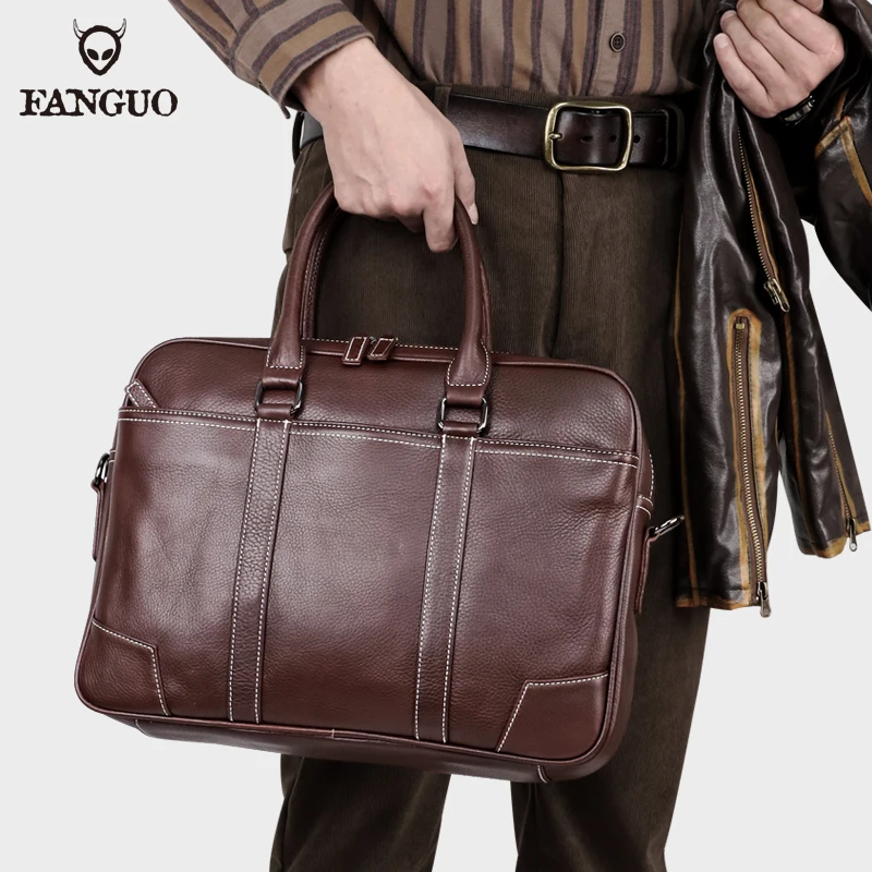 Fit For 14'' Laptop Bag For Men Genuine Leather Men's Briefcase Portable Messenger Shoulder Bag Cowskin Business Document A4