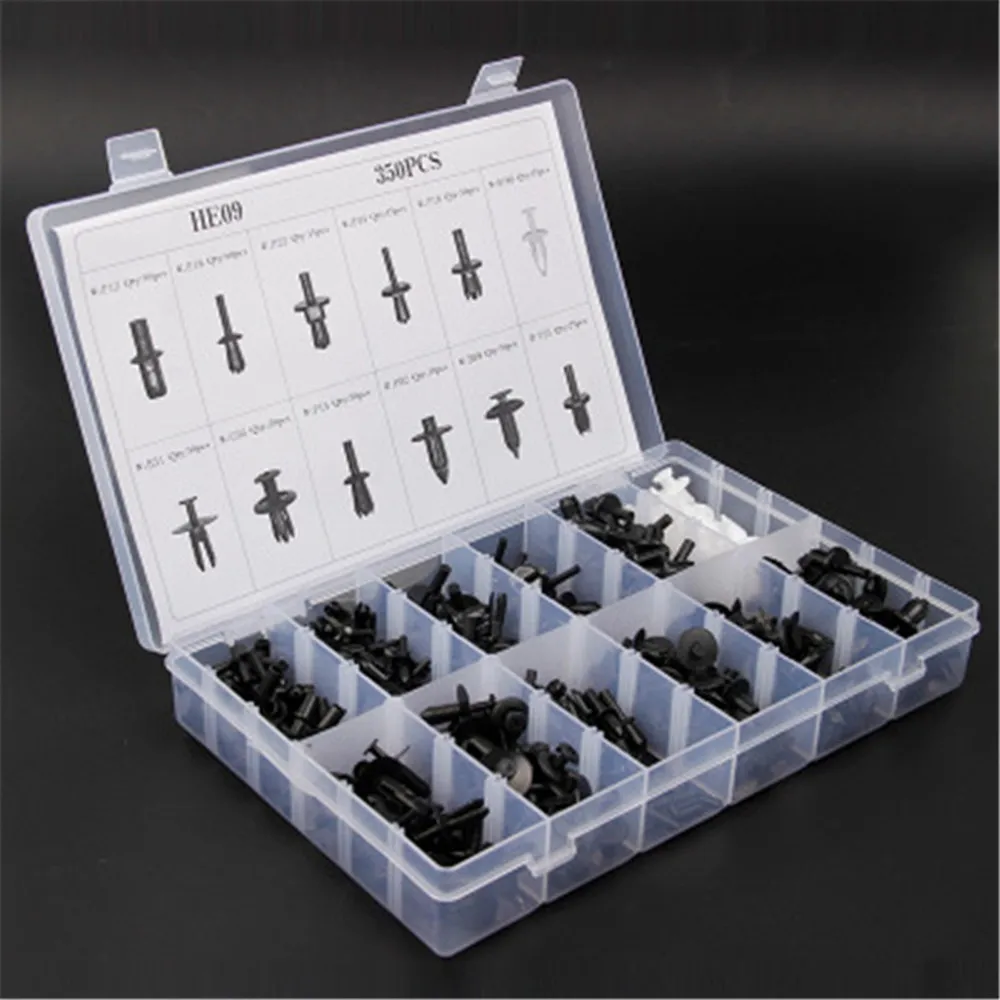 

350Pcs Car Plastic Fastener Push Pin Rivet Trim Clip Panel Interior Assortment Box Drive Lining Body Buckle Auto Accessorie Nail