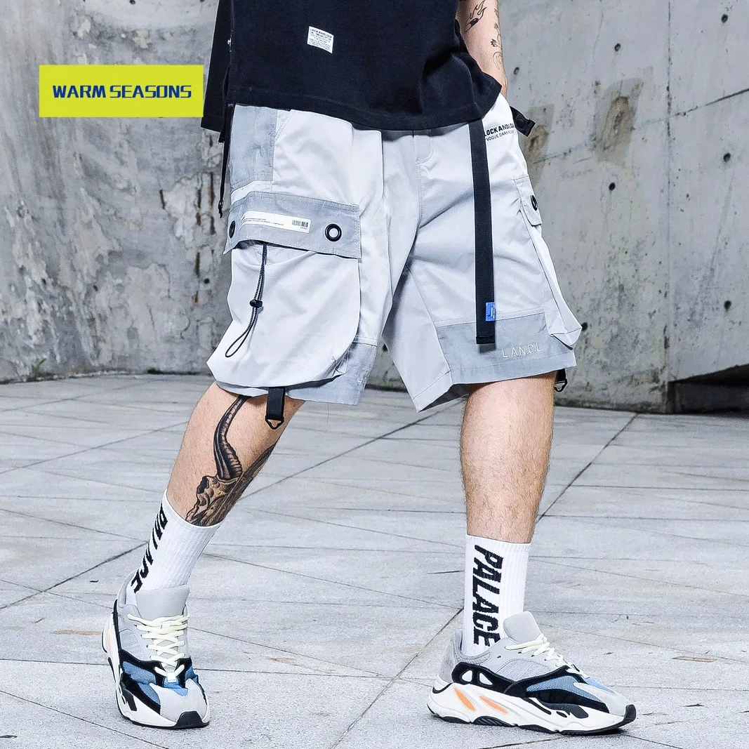 

2020Streetwear Cargo Shorts Hip Hop Short Harajuku Men Short Pocket Cotton Jogger Sweatpant Casual Black gray Reflective article