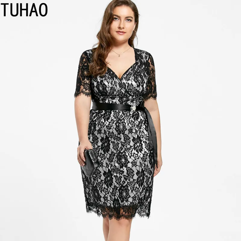 TUHAO Big Size 5XL 4XL 3XL Women Lace Dress Elegant Party Night Dresses Casual Loose Sexy Plus Size Dress Large Vestidos LZ24