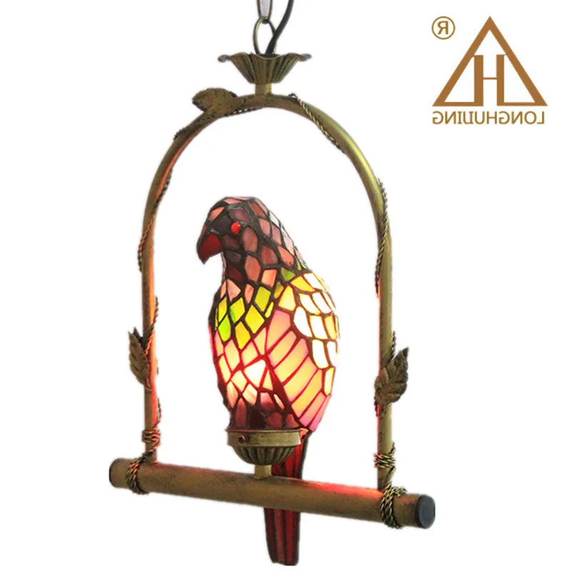 

Stained Glass Parrot Light Antique Art Glass Bird Pendant Lamp Living Room Glass Shade Light Fixture Led Pendant Lights S