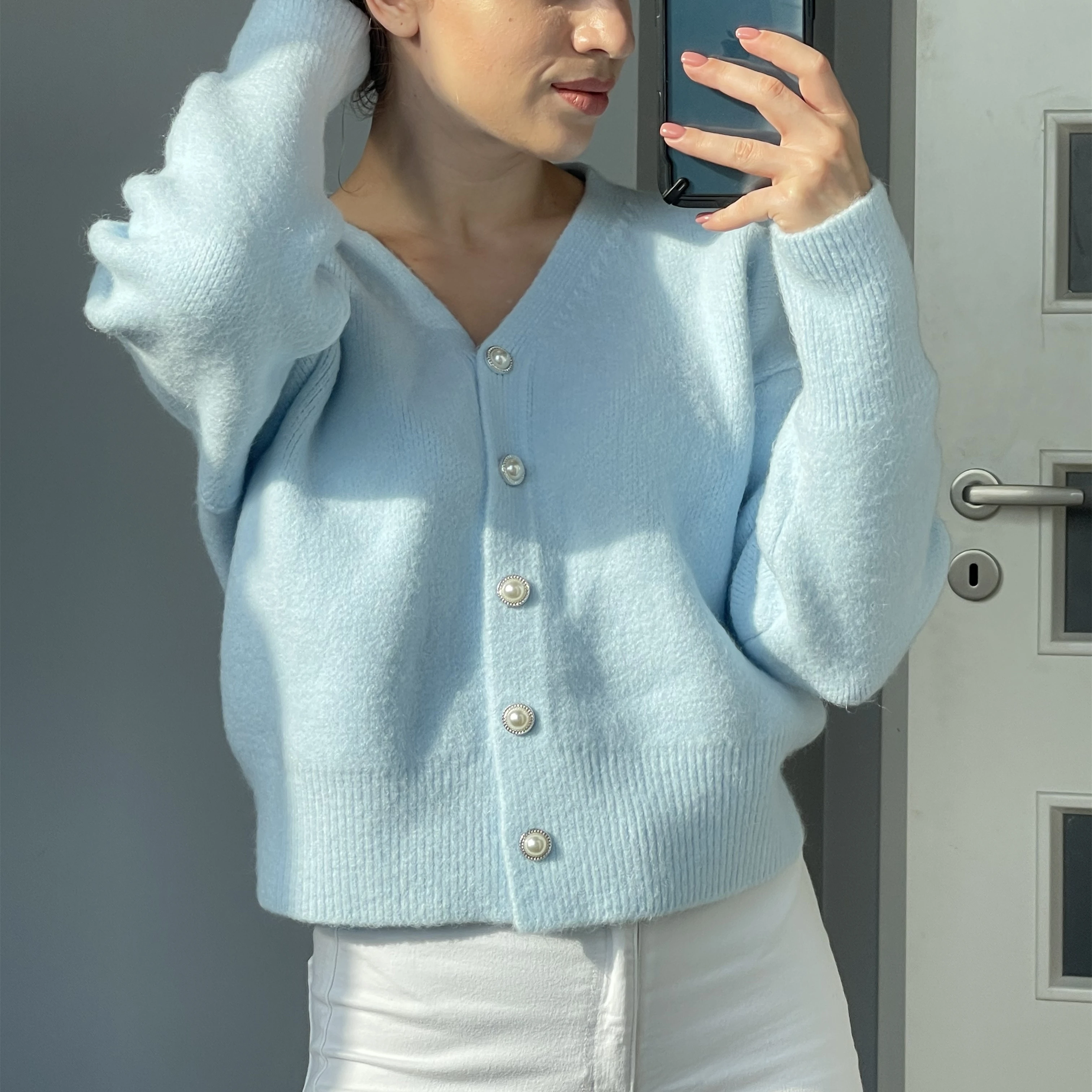 

Короткий кардиган оверсайз для женщин, элегантный вязаный, модный, розовый, винтажный, новая коллекция осень-зима 2022