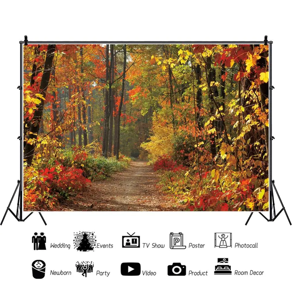 Виниловый фон для фотосъемки новорожденных с осенними листьями и лесными
